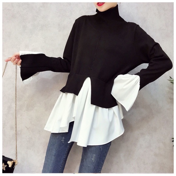 🎁 Black & White Asymmetrical Tail Sweater Top - Picture 2 of 6